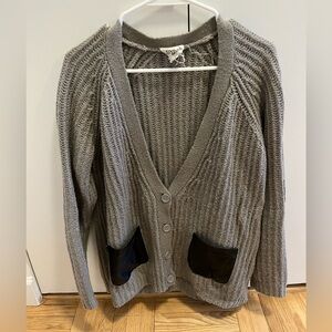 Olive & Oak Gray Cardigan Sweater with Black Leather Accents